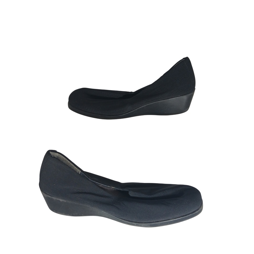 A2 by Aerosoles Wedge Pumps 10M Black Fabric Pleated Slip On Professional Work